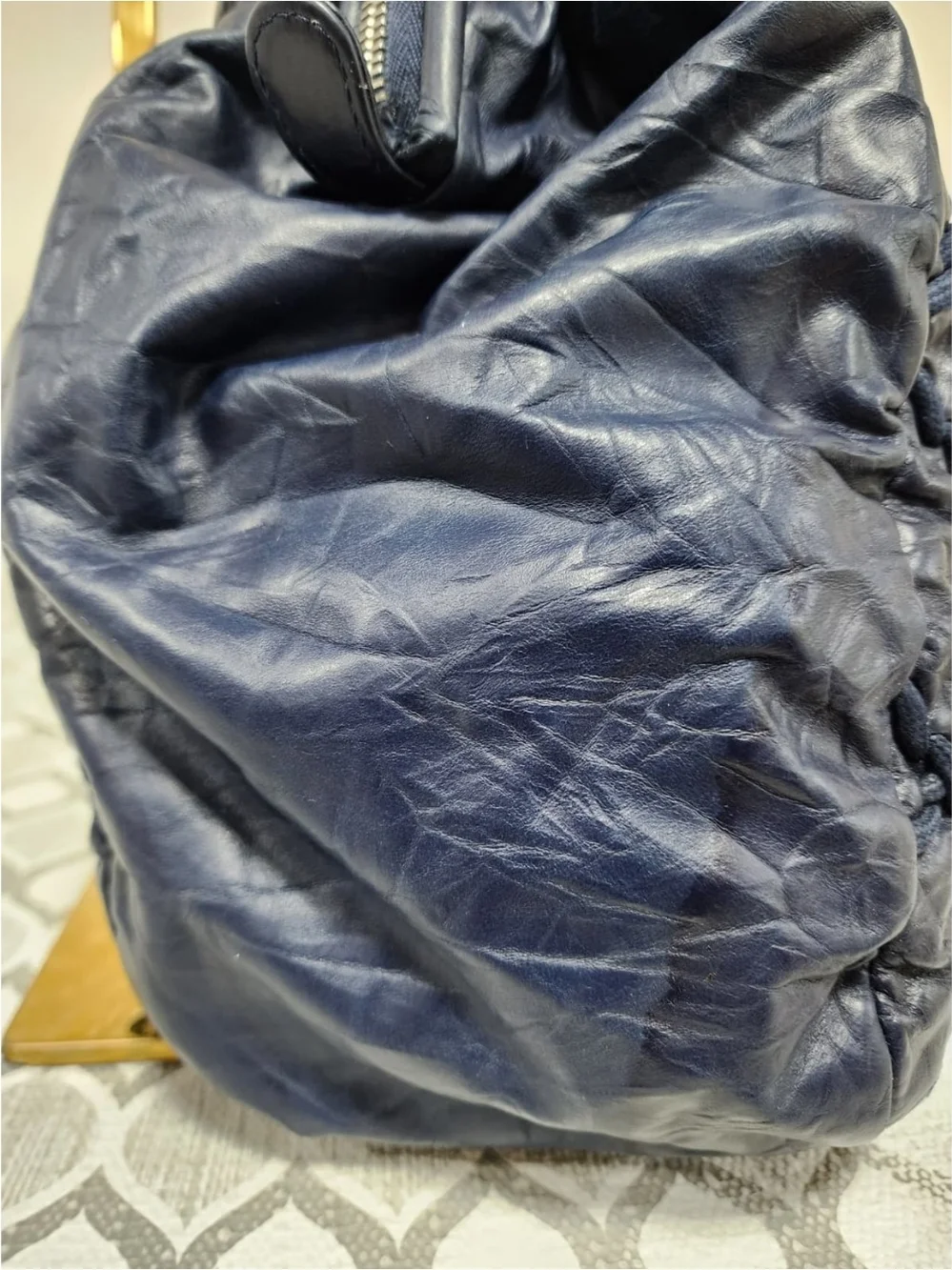 CHANEL Ultra Stitch Leather Bowling Bag Navy Blue